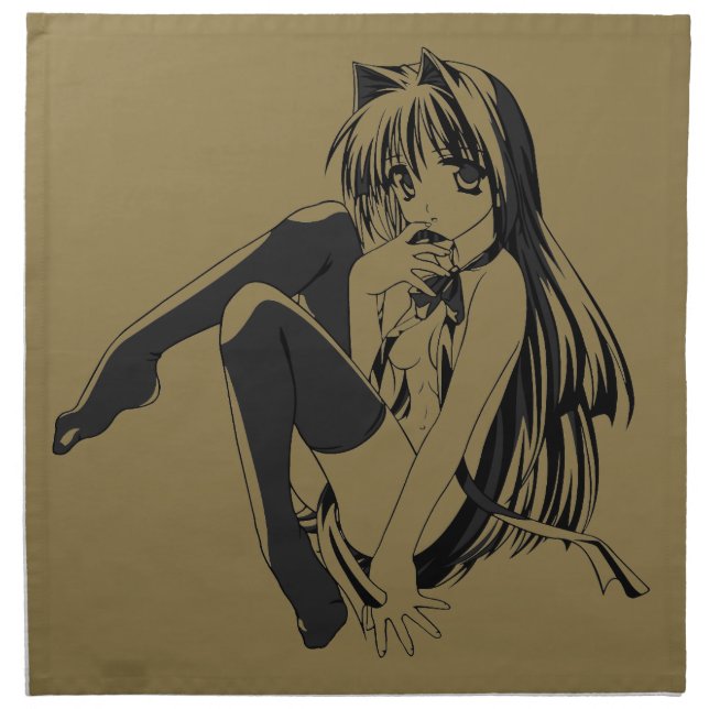 Manga, Neko Catgirl Furry Kawaii Loli  Cloth Napkin (Front)