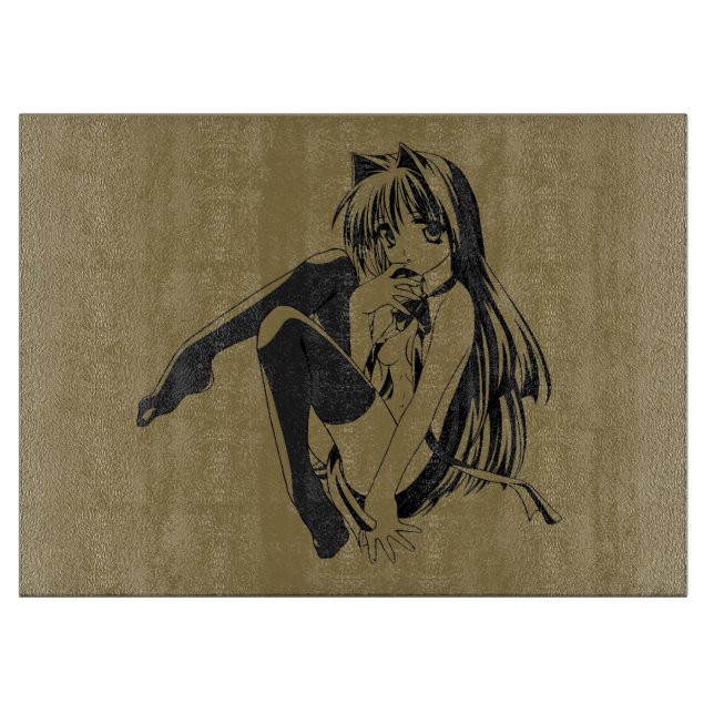 Manga, Neko Catgirl Furry Kawaii Loli  Cutting Board (Front)