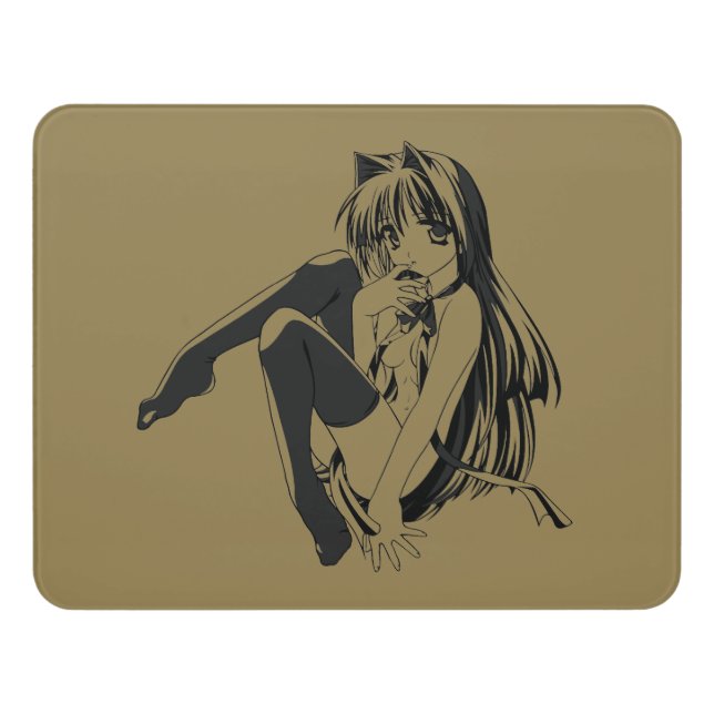 Manga, Neko Catgirl Furry Kawaii Loli  Door Sign (Contemporary Front)