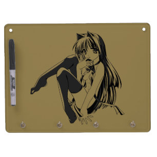 Manga, Neko Catgirl Furry Kawaii Loli Dry Erase Board With Keychain Holder