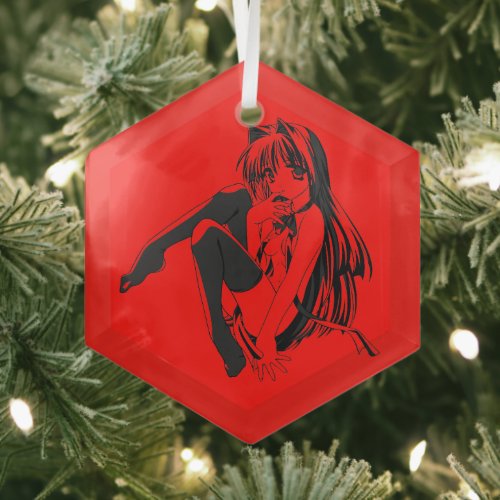 Manga Neko Catgirl Furry Kawaii Loli  Glass Ornament