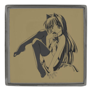 Manga, Neko Catgirl Furry Kawaii Loli  Gunmetal Finish Lapel Pin