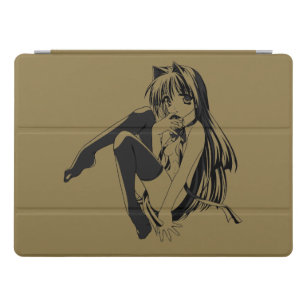 Kawaii Anime Neko Cat Girl With white hair iPad Case & Skin for