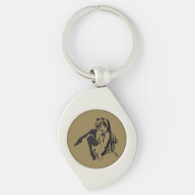 Manga, Neko Catgirl Furry Kawaii Loli  Keychain (Front)