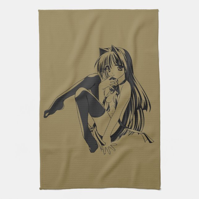 Manga, Neko Catgirl Furry Kawaii Loli  Kitchen Towel (Vertical)