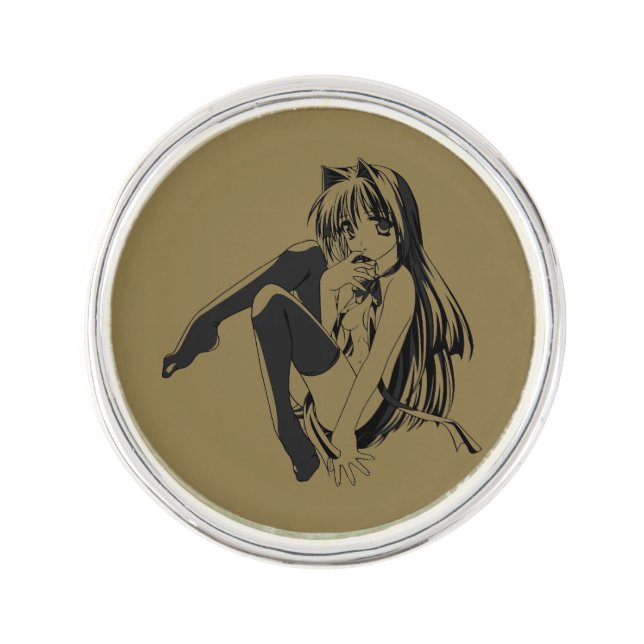 Manga, Neko Catgirl Furry Kawaii Loli  Lapel Pin (Front)