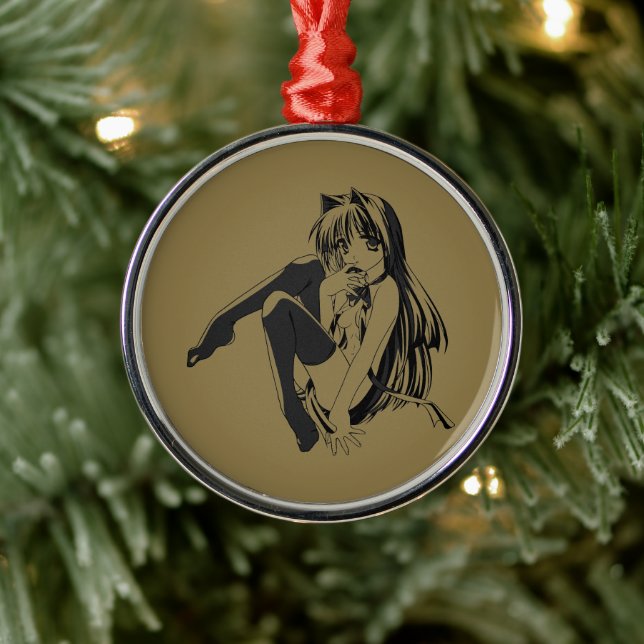 Manga, Neko Catgirl Furry Kawaii Loli  Metal Ornament (Tree)