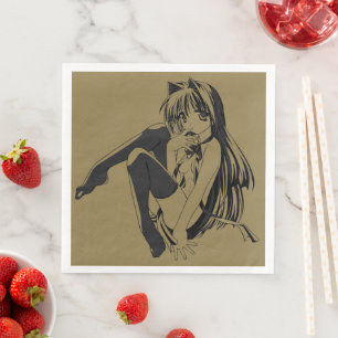 Manga, Neko Catgirl Furry Kawaii Loli  Paper Dinner Napkins