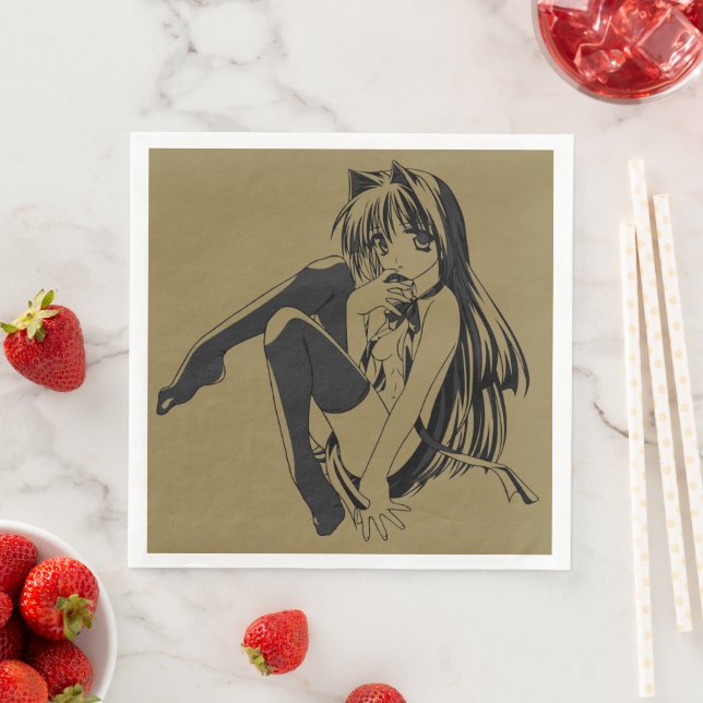 Manga, Neko Catgirl Furry Kawaii Loli  Paper Dinner Napkins (Insitu)
