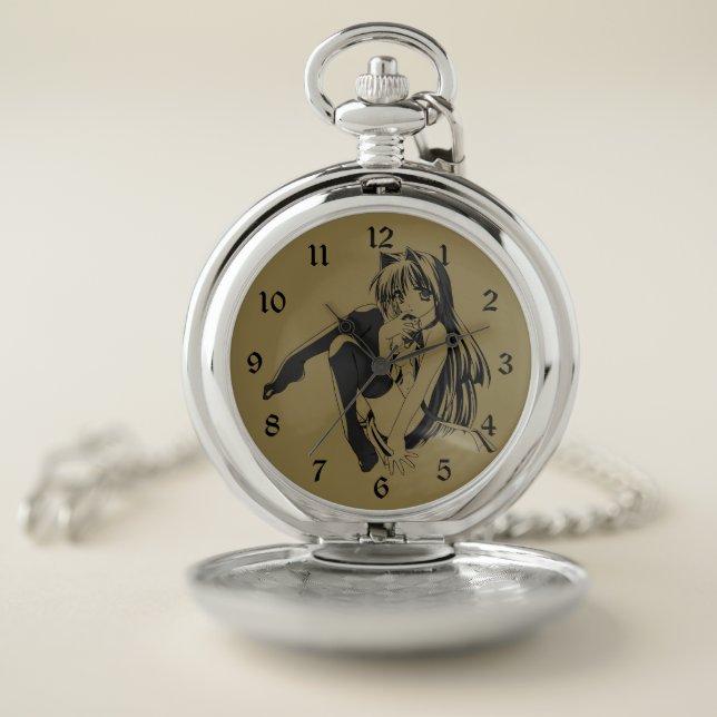 Manga, Neko Catgirl Furry Kawaii Loli  Pocket Watch (Inside)