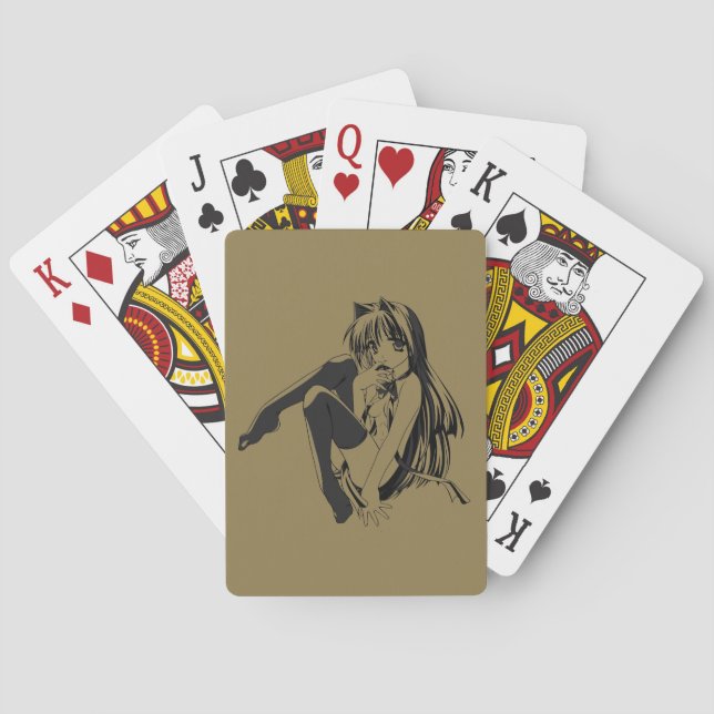 Manga, Neko Catgirl Furry Kawaii Loli  Poker Cards (Back)