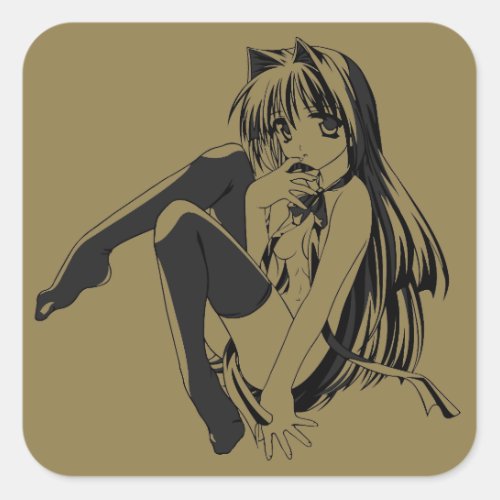 Manga Neko Catgirl Furry Kawaii Loli  Square Sticker