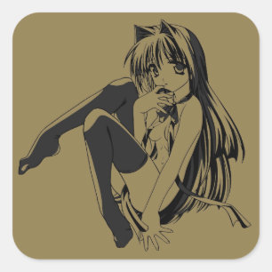 Manga, Neko Catgirl Furry Kawaii Loli Square Sticker