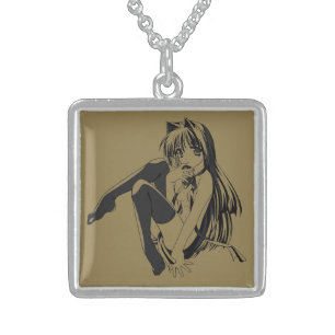 Manga, Neko Catgirl Furry Kawaii Loli  Sterling Silver Necklace