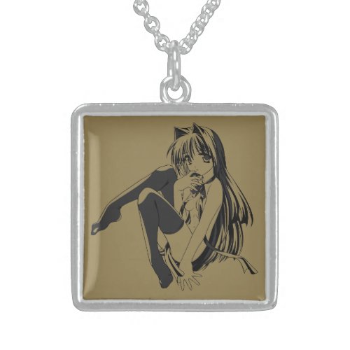 Manga Neko Catgirl Furry Kawaii Loli  Sterling Silver Necklace