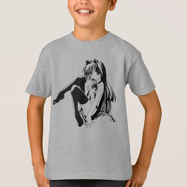 Manga, Neko Catgirl Furry Kawaii Loli  T-Shirt (Front)