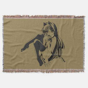 Manga, Neko Catgirl Furry Kawaii Loli Throw Blanket