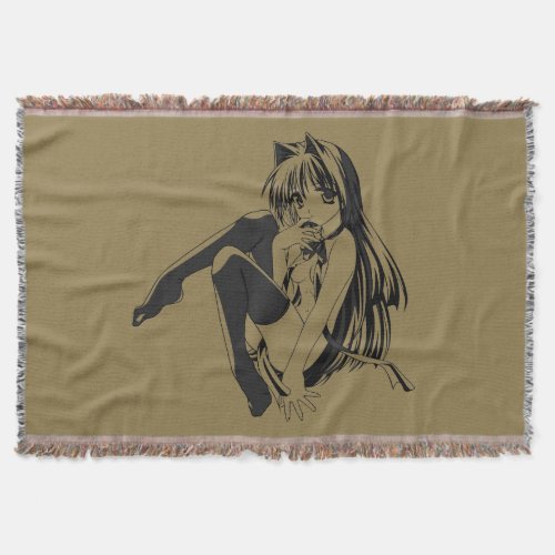 Manga Neko Catgirl Furry Kawaii Loli  Throw Blanket