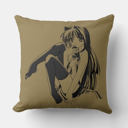 Manga Neko Catgirl Furry Kawaii Loli  Throw Pillow