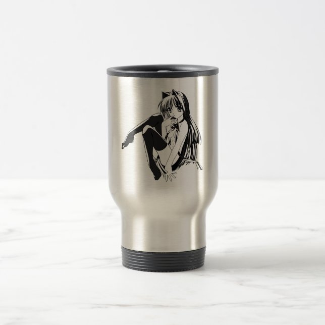 Manga, Neko Catgirl Furry Kawaii Loli  Travel Mug (Center)
