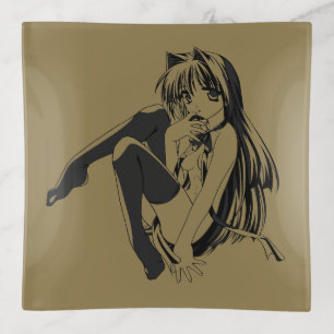 Manga, Neko Catgirl Furry Kawaii Loli Trinket Tray