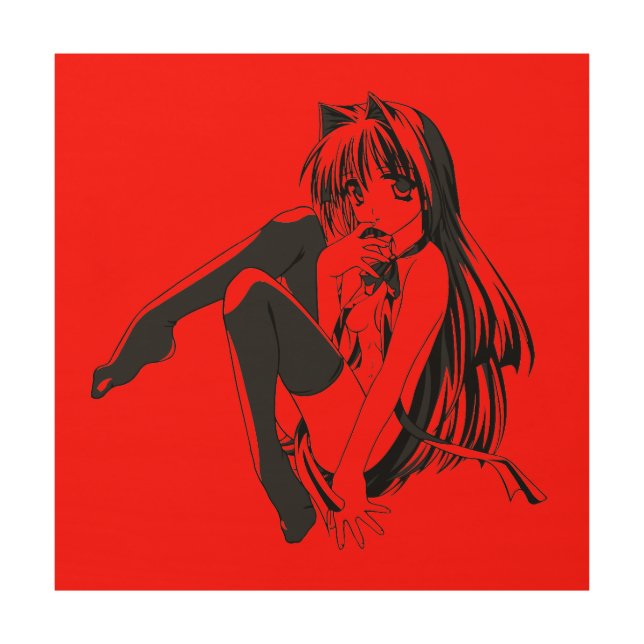 Manga, Neko Catgirl Furry Kawaii Loli  Wood Wall Art (Front)