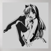 Kawaii Anime Neko Cat Girl With white hair Poster for Sale by