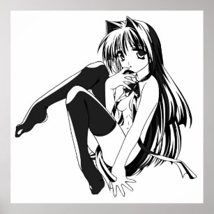 Manga Neko Catgirl Pinup girl "LooselyBasedOn" Poster