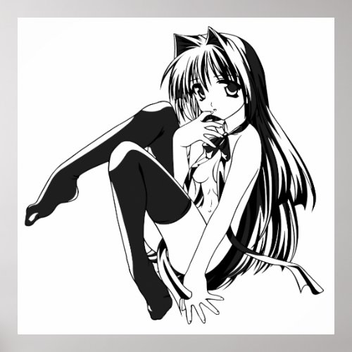 Manga Neko Catgirl Pinup girl LooselyBasedOn Poster