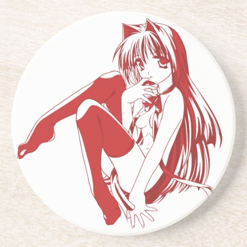 Manga Neko Catgirl Pinup girl LooselyBasedOn Sandstone Coaster