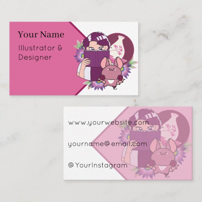 Manga Reader, Sake and Bat with Prosthesis Business Card (Front/Back)