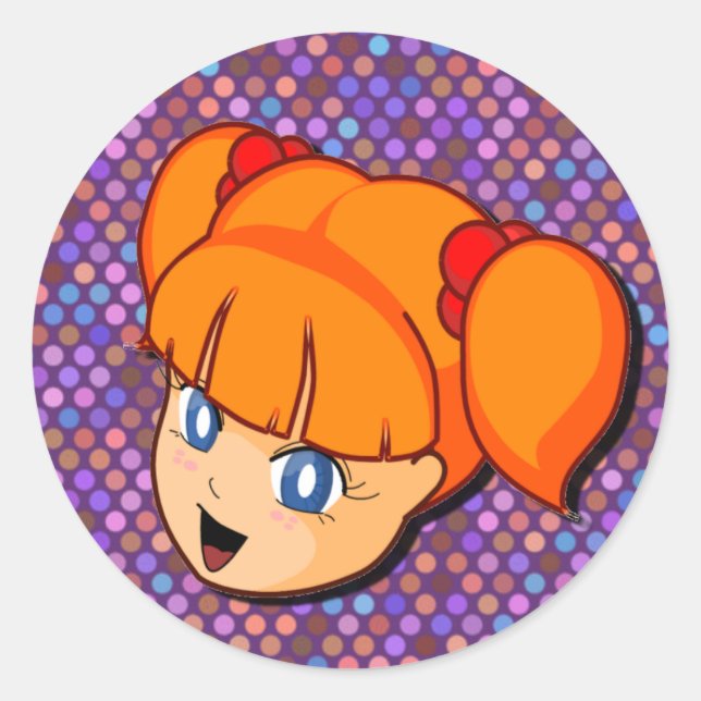 Manga Red Girl Classic Round Sticker (Front)