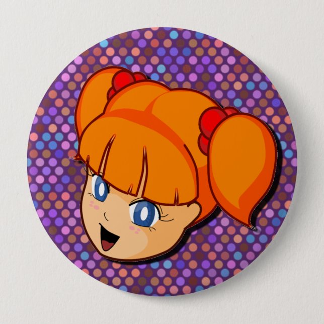 Manga Red Girl Pinback Button (Front)