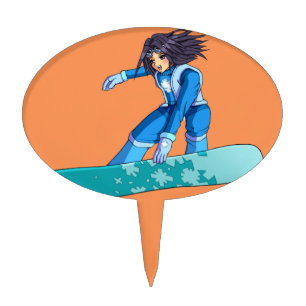 Manga Snowboarder Girl Cake Topper
