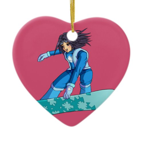 Manga Snowboarder Girl Ceramic Ornament