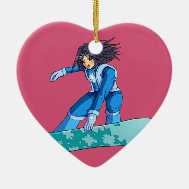 Manga Snowboarder Girl Ceramic Ornament (Front)