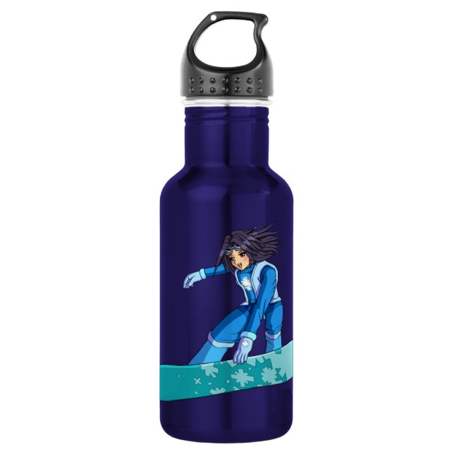 Manga Snowboarder Girl Water Bottle (Front)