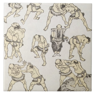 Manga: studies of gestures and postures of wrestle ceramic tile