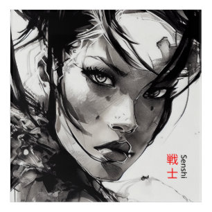 Manga style, Warrior Woman Portrait Acrylic Art