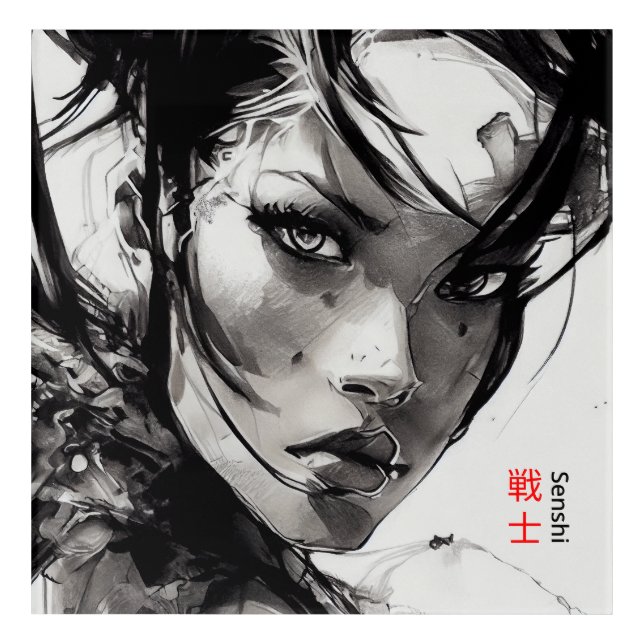 Manga style, Warrior Woman Portrait Acrylic Art (Front)