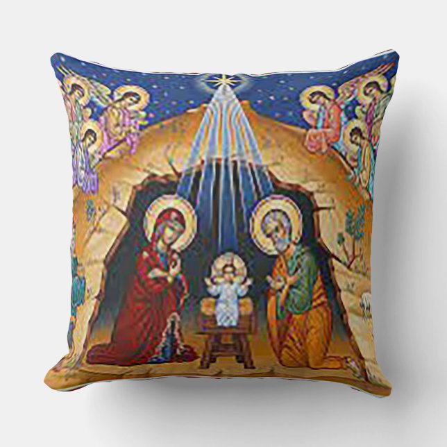 Manger Scene Christmas  Throw Pillow (Front)
