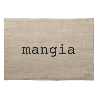 Mangia eat italian faux linen burlap rustic chic cloth placemat