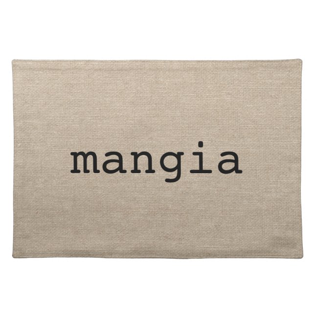 Mangia eat italian faux linen burlap rustic chic cloth placemat (Front)