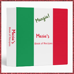 Mangia Italian Flag Red White and Green Recipe 3 Ring Binder