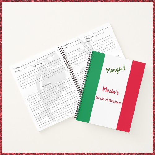 Mangia Italian Flag Red White and Green Recipe Notebook