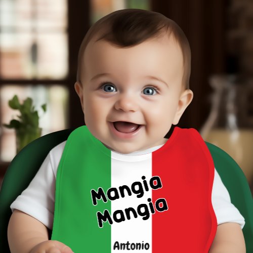 Mangia Mangia Flag of Italy Italian Baby Bib