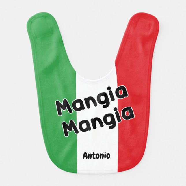 Mangia Mangia Italian Flag Funny Baby Bib (Front)