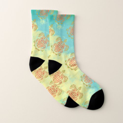 Mango and Lime Polynesian Turtle Socks