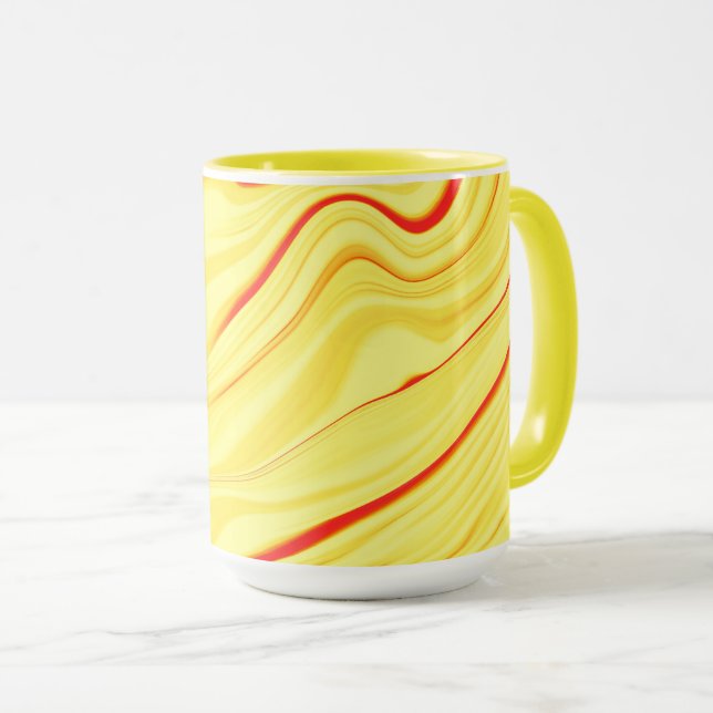 Mango cream, with curved red or coral stroke mug (Front Right)