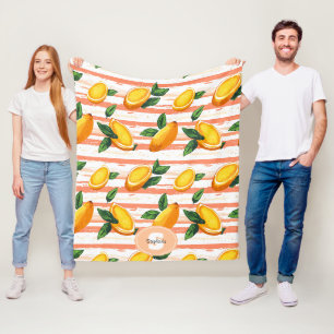 Mango Fruit Pattern with Green Leaves Fleece Blanket